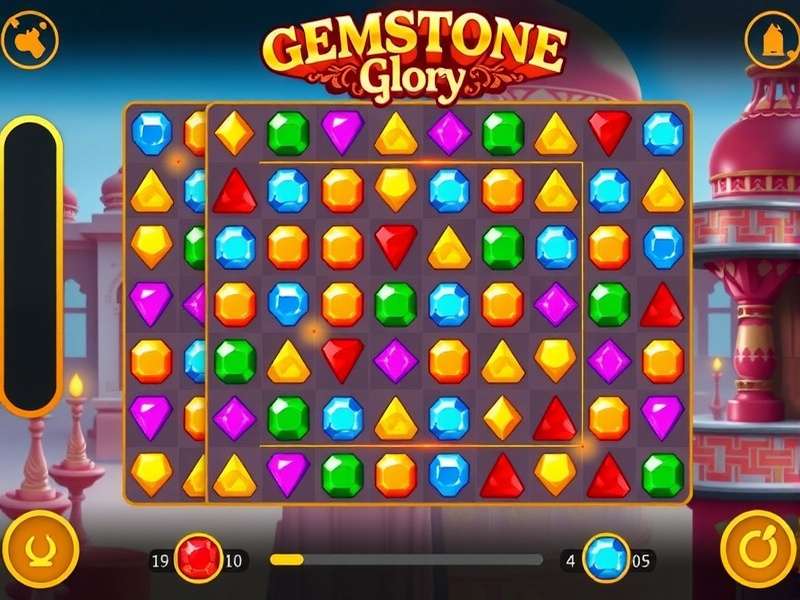 Gemstone Glory game screenshot showing colorful jewels and Indian-themed background